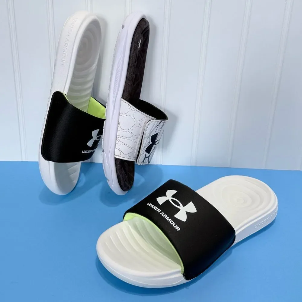 Bundle of 2 Under‎ Armour Black and White Slide Sandals Size 3Y